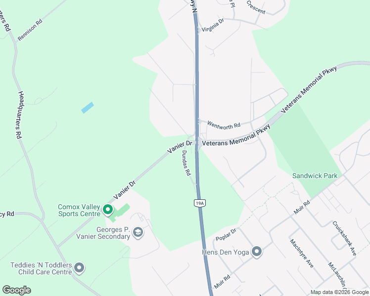 map of restaurants, bars, coffee shops, grocery stores, and more near 4861 Dundas Road in Courtenay