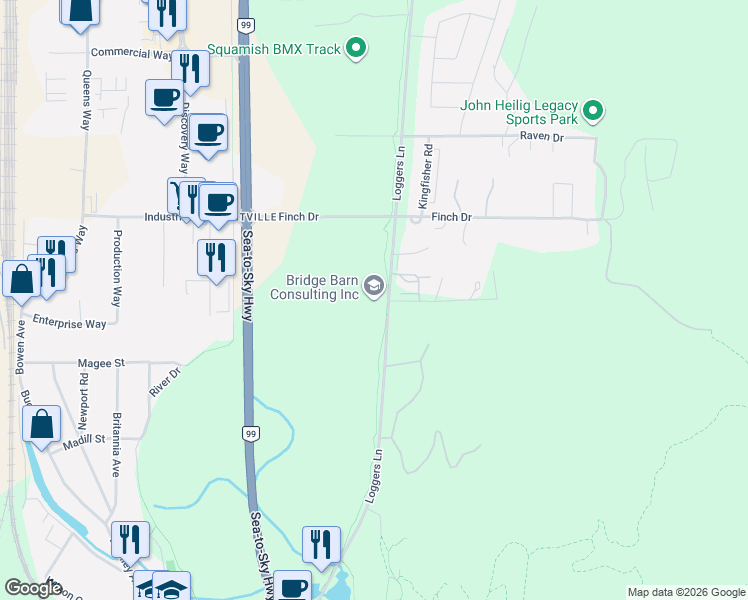map of restaurants, bars, coffee shops, grocery stores, and more near in Squamish