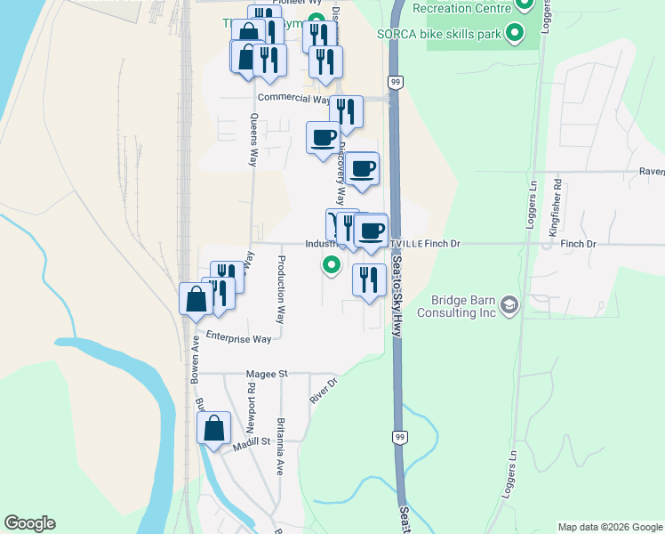 map of restaurants, bars, coffee shops, grocery stores, and more near 38930 Mid Way in Squamish