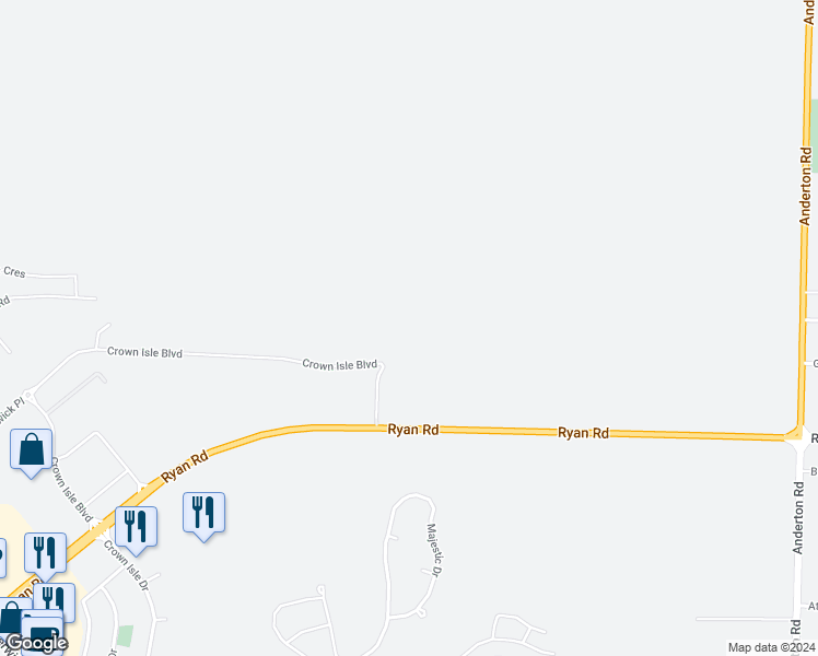 map of restaurants, bars, coffee shops, grocery stores, and more near 1871 Crown Isle Boulevard in Courtenay