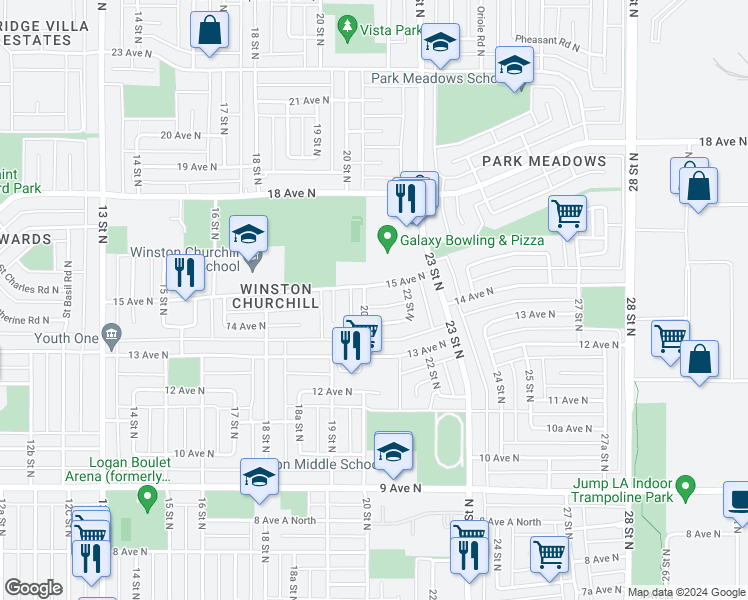 map of restaurants, bars, coffee shops, grocery stores, and more near 2011 14 Avenue North in Lethbridge
