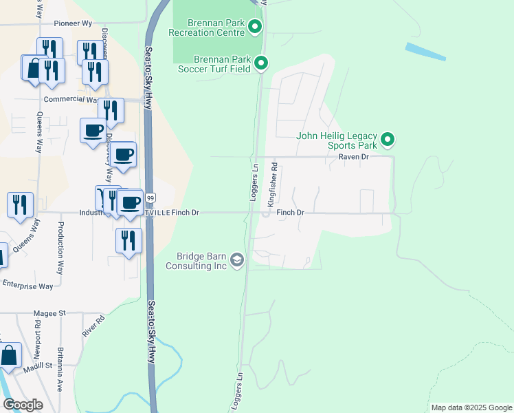 map of restaurants, bars, coffee shops, grocery stores, and more near 3903 Kingfisher Road in Squamish