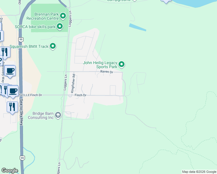 map of restaurants, bars, coffee shops, grocery stores, and more near 1032 Finch Drive in Squamish