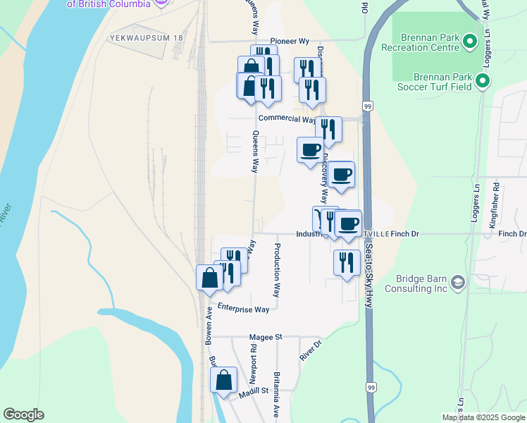 map of restaurants, bars, coffee shops, grocery stores, and more near 38936 Queens Way in Squamish