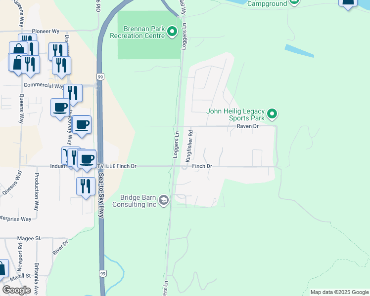 map of restaurants, bars, coffee shops, grocery stores, and more near 39043 Kingfisher Road in Squamish