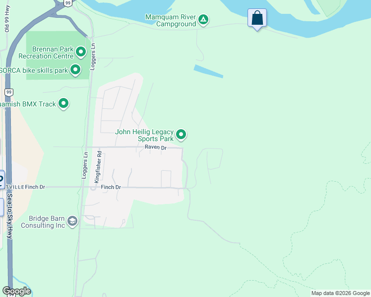 map of restaurants, bars, coffee shops, grocery stores, and more near 1029-1057 Raven Drive in Squamish