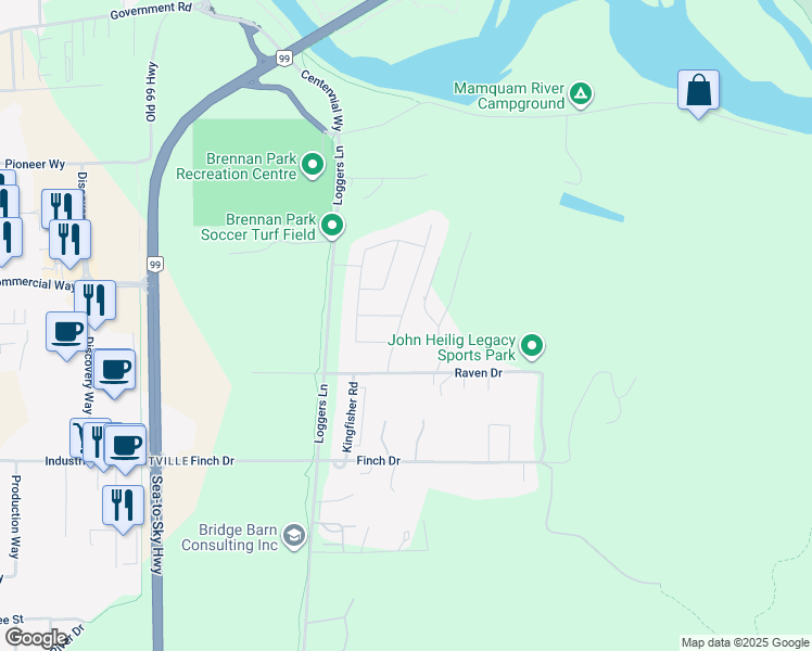 map of restaurants, bars, coffee shops, grocery stores, and more near 39212 Cardinal Drive in Squamish