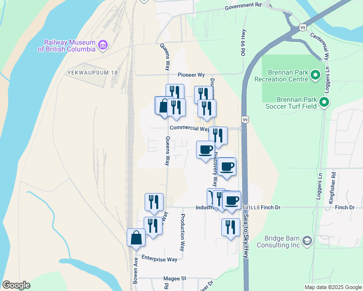 map of restaurants, bars, coffee shops, grocery stores, and more near 39100 Queens Way in Squamish
