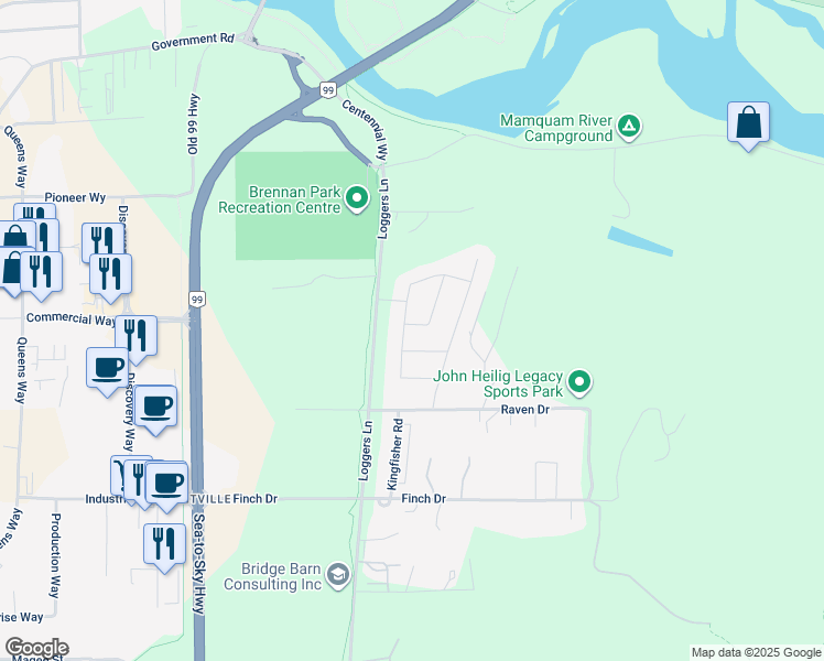 map of restaurants, bars, coffee shops, grocery stores, and more near 39262 Falcon Crescent in Squamish