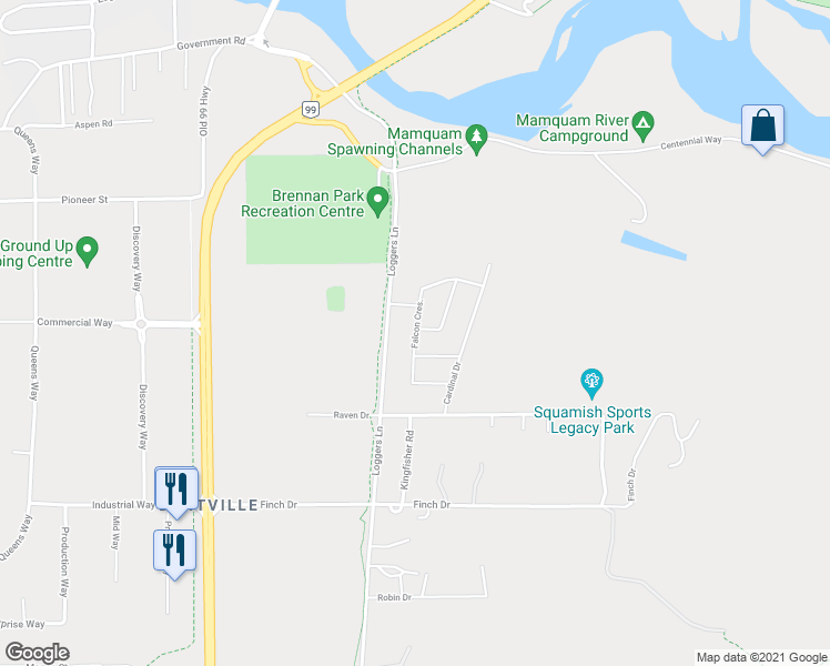 map of restaurants, bars, coffee shops, grocery stores, and more near 39226 Falcon Crescent in Squamish