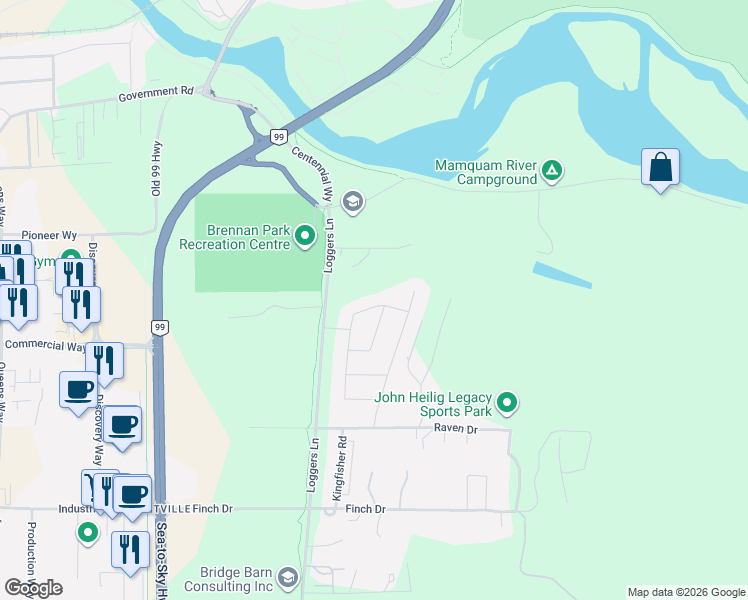 map of restaurants, bars, coffee shops, grocery stores, and more near 39355 Falcon Crescent in Squamish