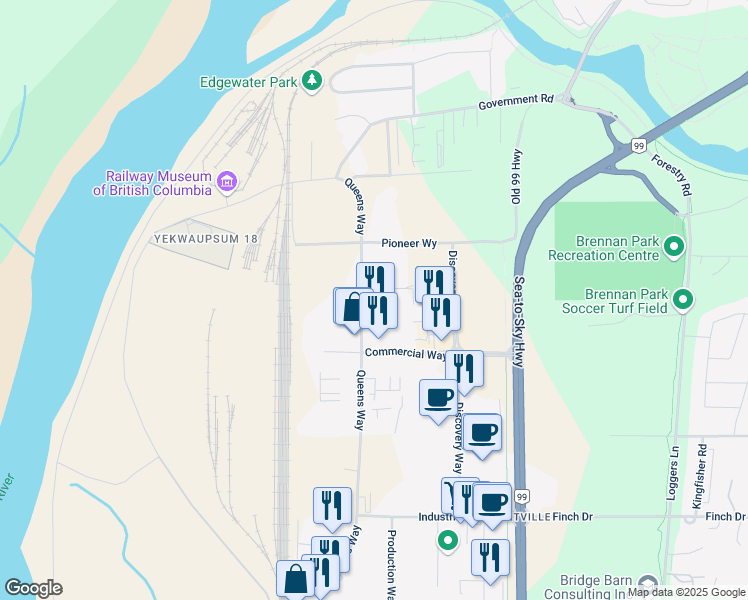 map of restaurants, bars, coffee shops, grocery stores, and more near 39498 Queens Way in Squamish
