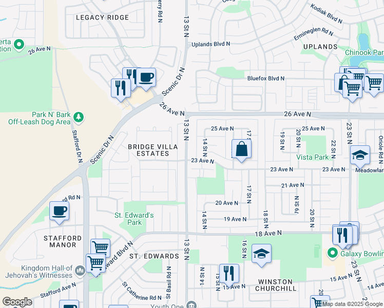 map of restaurants, bars, coffee shops, grocery stores, and more near in Lethbridge