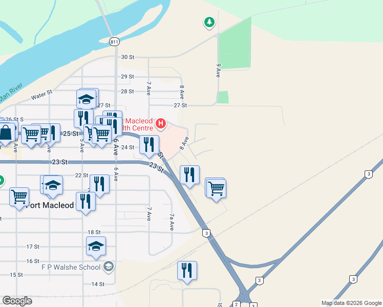 map of restaurants, bars, coffee shops, grocery stores, and more near 2 Palomino Road in Macleod