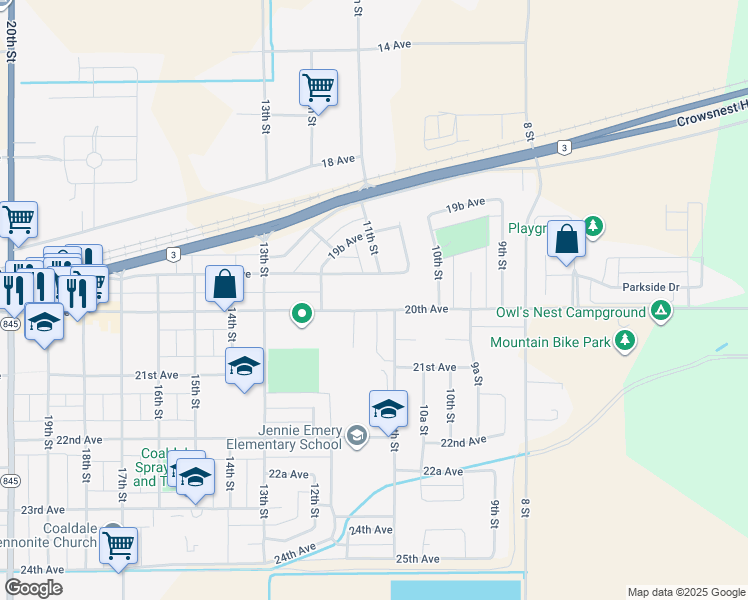 map of restaurants, bars, coffee shops, grocery stores, and more near 1036 Main Street in Coaldale