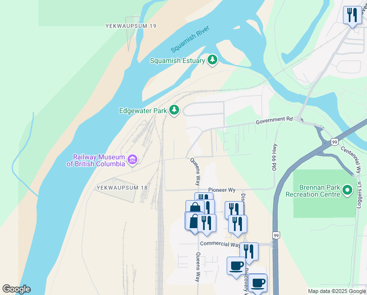map of restaurants, bars, coffee shops, grocery stores, and more near 39685 Government Road in Squamish