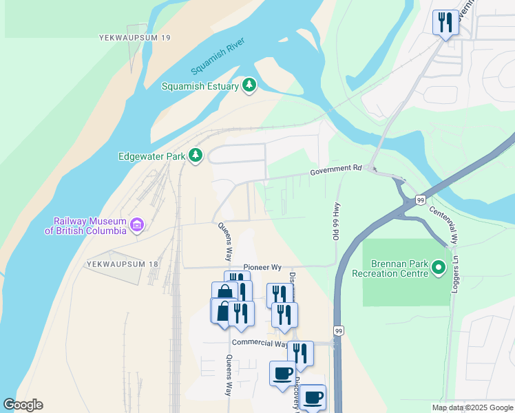 map of restaurants, bars, coffee shops, grocery stores, and more near 39754 Government Road in Squamish