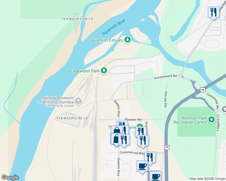 map of restaurants, bars, coffee shops, grocery stores, and more near 39711 Government Road in Squamish