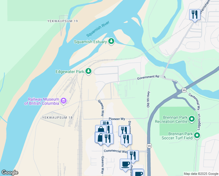 map of restaurants, bars, coffee shops, grocery stores, and more near 39752 Government Road in Squamish