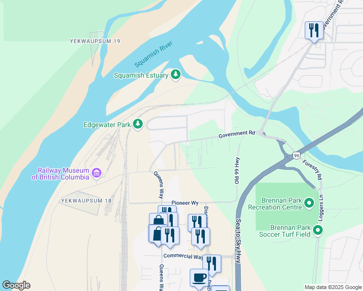 map of restaurants, bars, coffee shops, grocery stores, and more near 39754 Government Road in Squamish