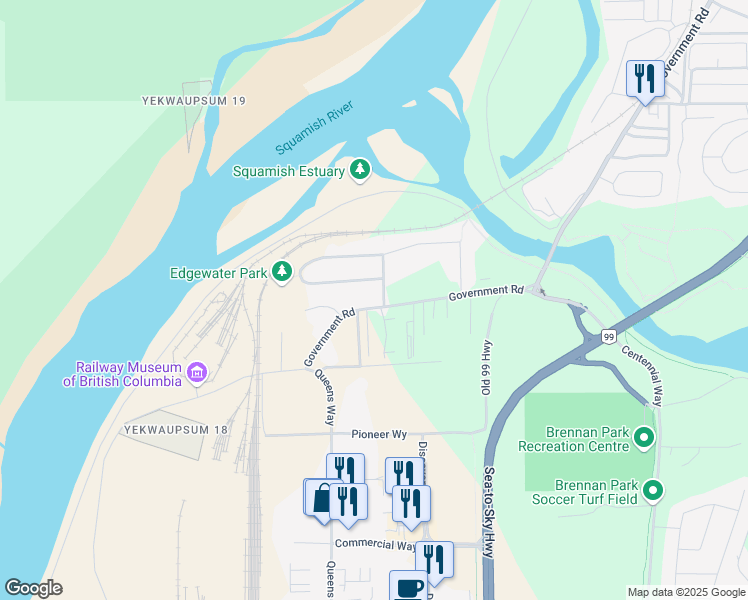 map of restaurants, bars, coffee shops, grocery stores, and more near 39755 Government Road in Squamish
