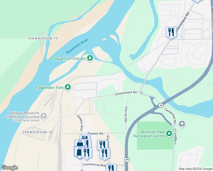 map of restaurants, bars, coffee shops, grocery stores, and more near 10 Edgewater Drive in Squamish