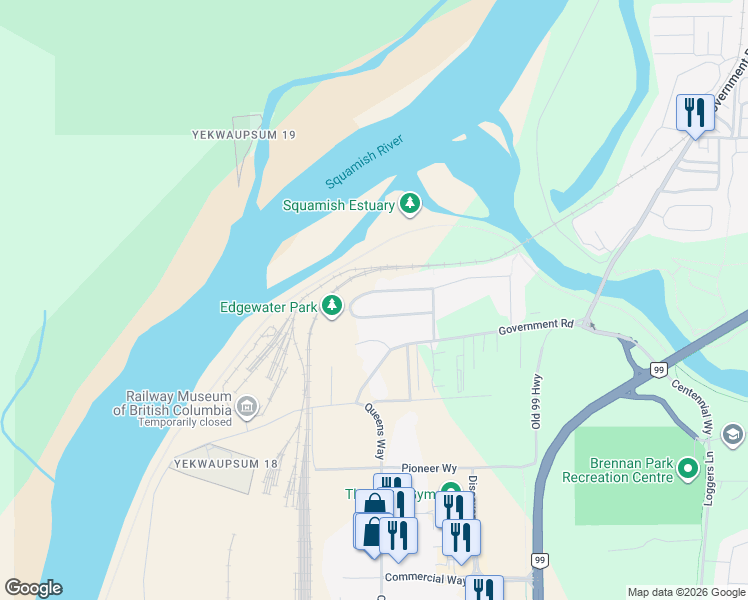map of restaurants, bars, coffee shops, grocery stores, and more near 1045 Edgewater Crescent in Squamish