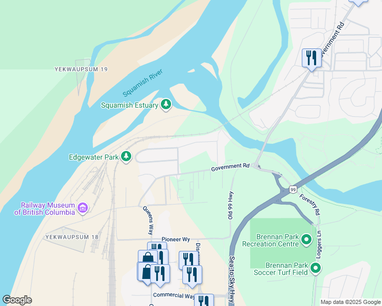 map of restaurants, bars, coffee shops, grocery stores, and more near 39769 Government Road in Squamish