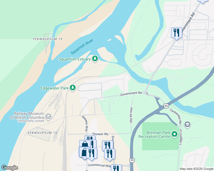 map of restaurants, bars, coffee shops, grocery stores, and more near 10 Edgewater Drive in Squamish