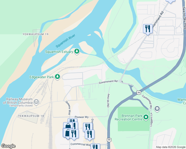 map of restaurants, bars, coffee shops, grocery stores, and more near 39769 Government Road in Squamish