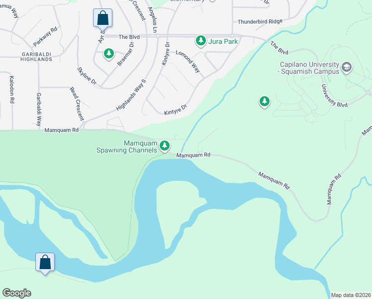 map of restaurants, bars, coffee shops, grocery stores, and more near 2557 Mamquam Road in Squamish