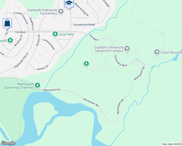 map of restaurants, bars, coffee shops, grocery stores, and more near 40863 The Crescent in Squamish
