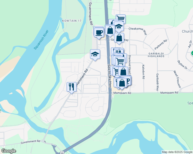 map of restaurants, bars, coffee shops, grocery stores, and more near 1821 Willow Crescent in Squamish