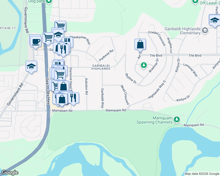map of restaurants, bars, coffee shops, grocery stores, and more near 2180 Read Crescent in Squamish