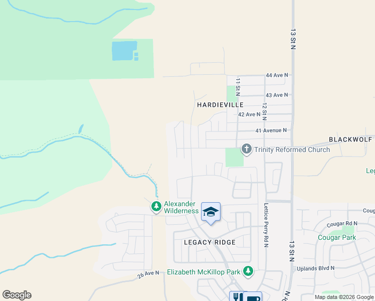 map of restaurants, bars, coffee shops, grocery stores, and more near 336 Mildred Dobbs Boulevard North in Lethbridge