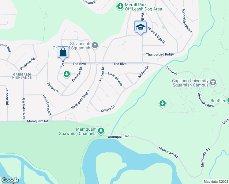 map of restaurants, bars, coffee shops, grocery stores, and more near 2548 Montrose Way in Squamish