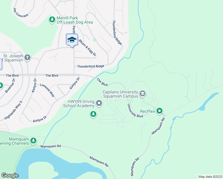 map of restaurants, bars, coffee shops, grocery stores, and more near 40885 The Crescent in Squamish