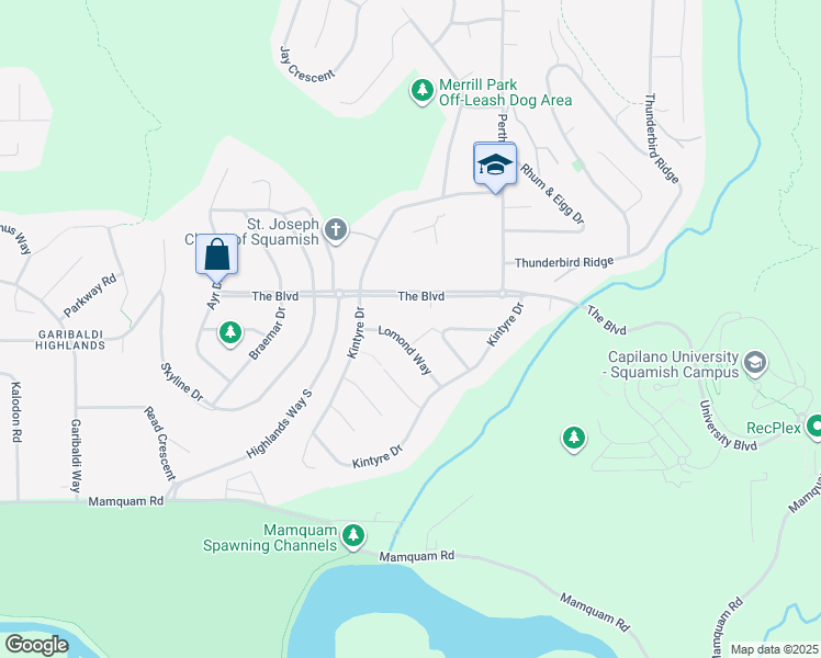 map of restaurants, bars, coffee shops, grocery stores, and more near 2543 Lomond Way in Squamish