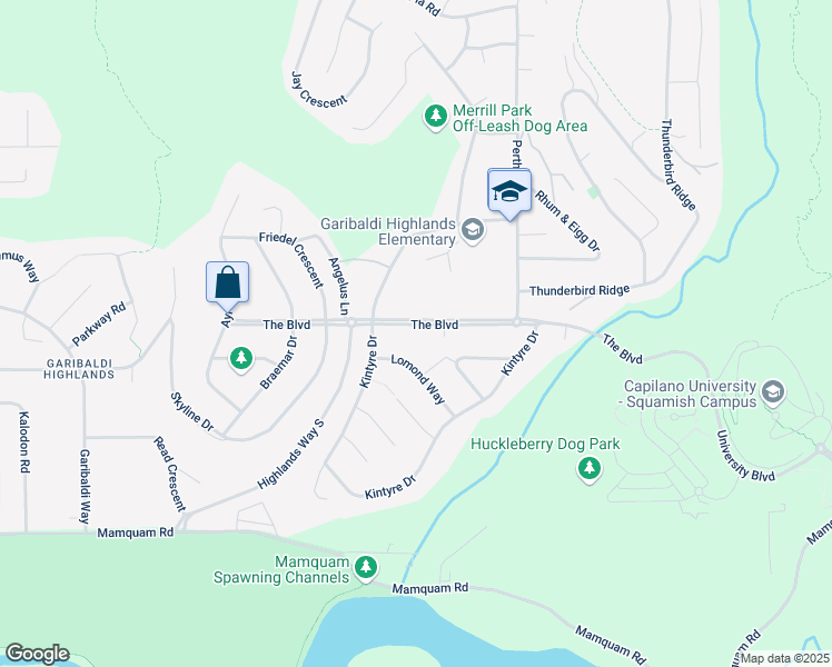 map of restaurants, bars, coffee shops, grocery stores, and more near 2568 The Boulevard in Squamish