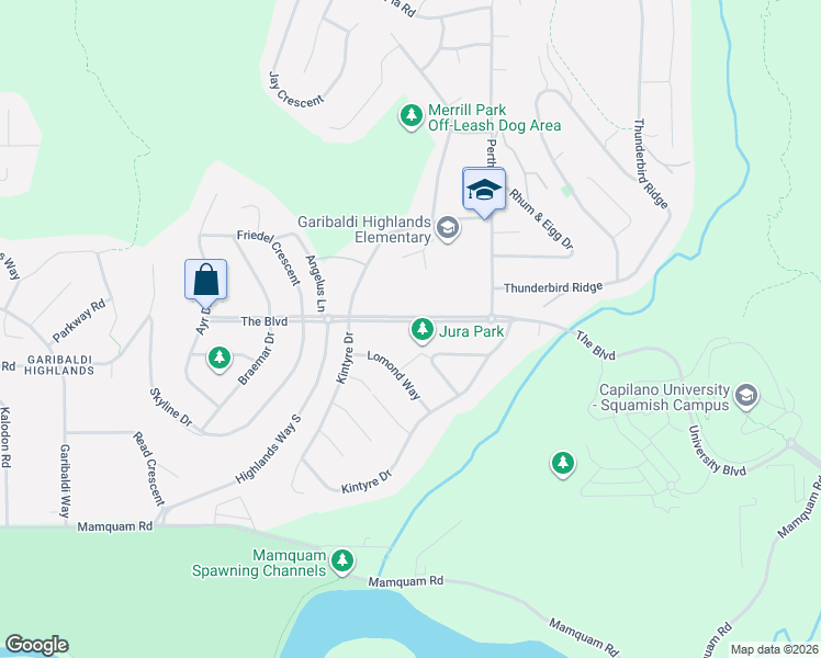 map of restaurants, bars, coffee shops, grocery stores, and more near 2572 The Boulevard in Squamish