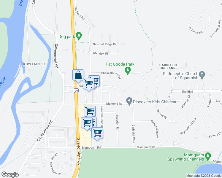 map of restaurants, bars, coffee shops, grocery stores, and more near 2026 Garibaldi Way in Whistler