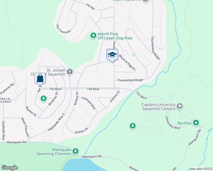 map of restaurants, bars, coffee shops, grocery stores, and more near 2585 The Boulevard in Squamish