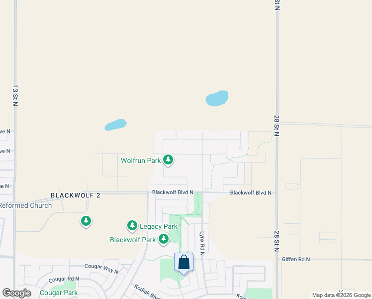 map of restaurants, bars, coffee shops, grocery stores, and more near 822 Greywolf Run North in Lethbridge