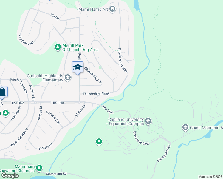 map of restaurants, bars, coffee shops, grocery stores, and more near 40453 Thunderbird Ridge in Squamish
