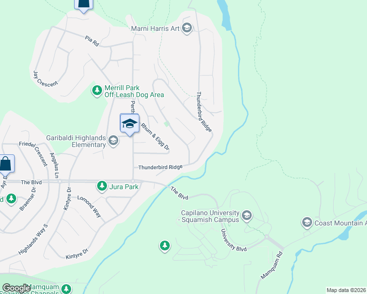 map of restaurants, bars, coffee shops, grocery stores, and more near 1070 Glacier View Drive in Squamish