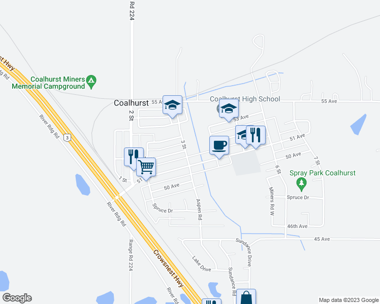 map of restaurants, bars, coffee shops, grocery stores, and more near 5109 3 Street in Coalhurst