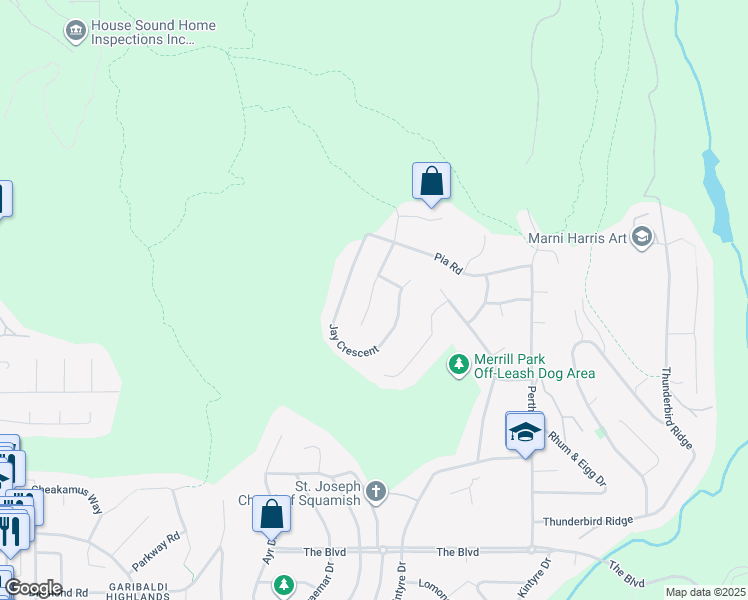 map of restaurants, bars, coffee shops, grocery stores, and more near Condor Place in Squamish