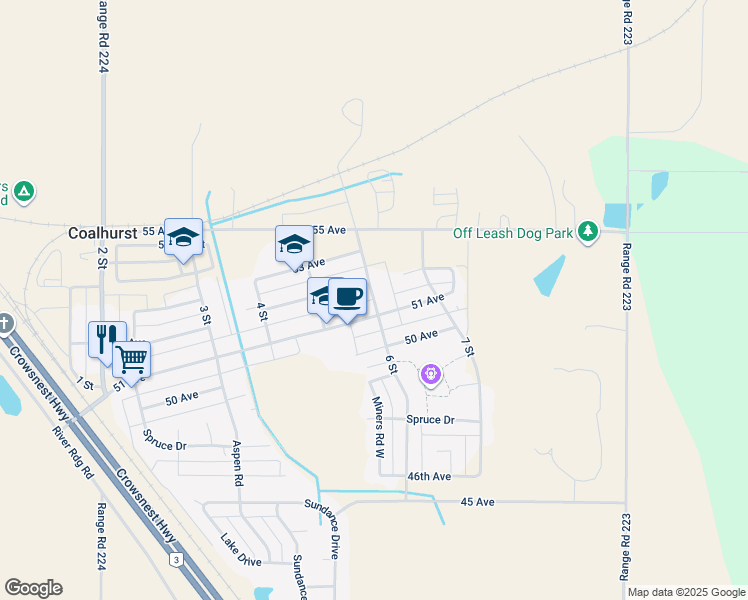 map of restaurants, bars, coffee shops, grocery stores, and more near 5109 6 Street in Coalhurst