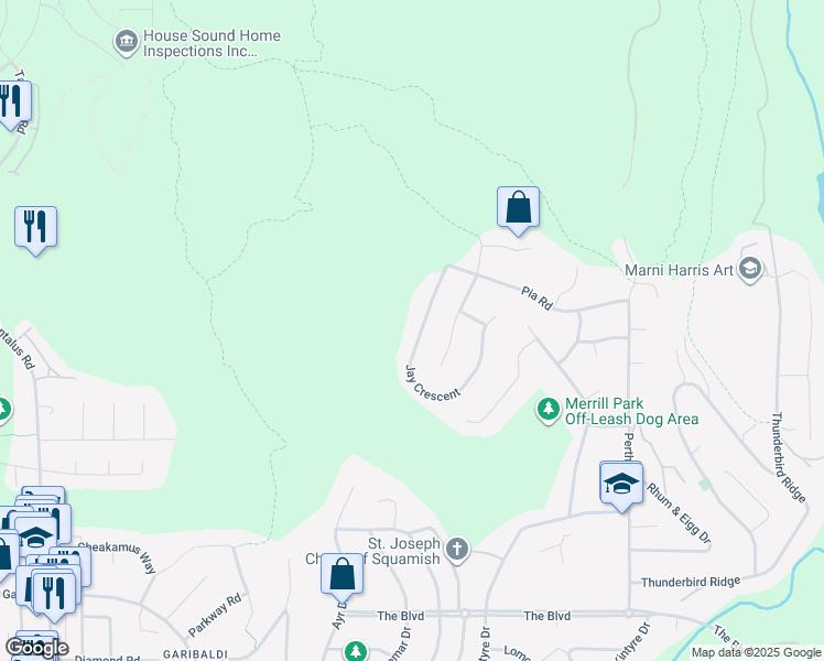 map of restaurants, bars, coffee shops, grocery stores, and more near 1020 Jay Crescent in Squamish