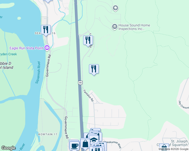 map of restaurants, bars, coffee shops, grocery stores, and more near in Squamish